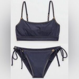 NWT Aerie FULL SET AE x Match Made in Denim Scoop Top + String Tie Bikini Bottom